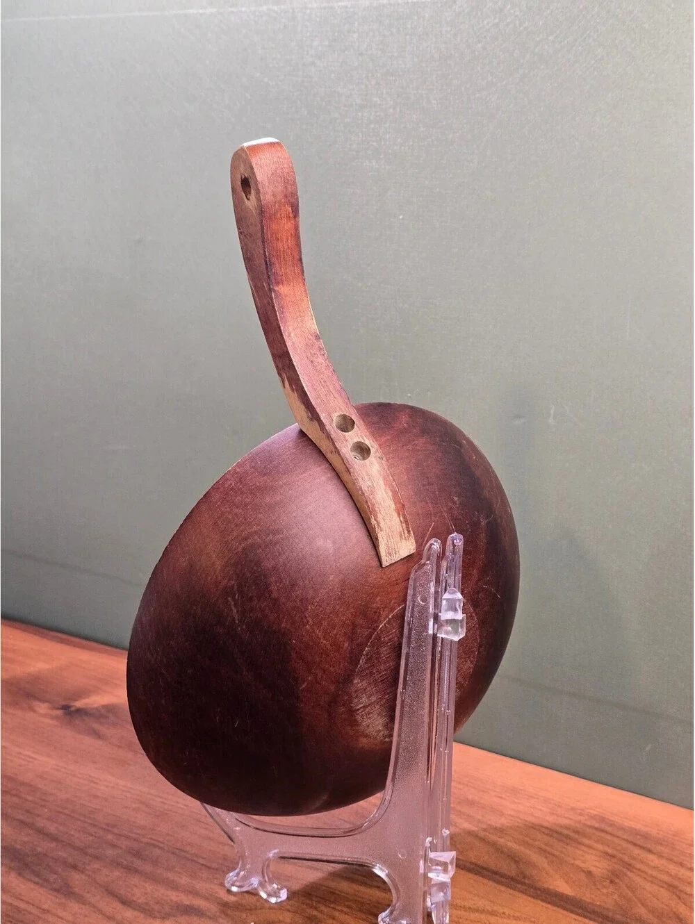 Vintage Hand Carved Wooden Scoop Bowl Long Handle  Dipper